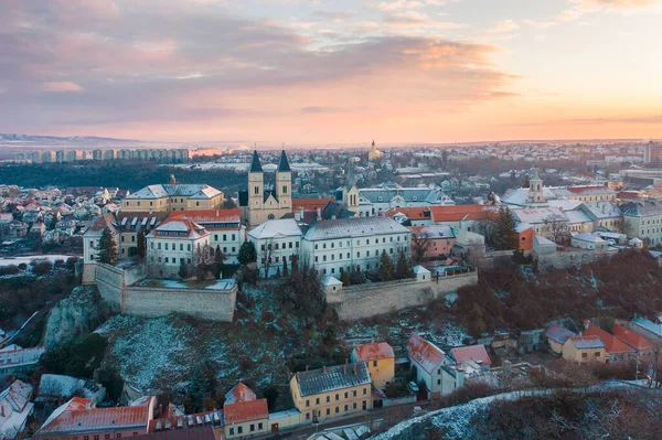 Veszprém Magyarország Csodálatos Hófödte Kilátás Veszprémre Belvárosban Várnegyedben Egy Téli — Stock Fotó