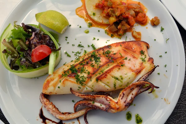 Das gegrillte Tintenfischgericht stammt aus der mediterranen Küche — Stockfoto