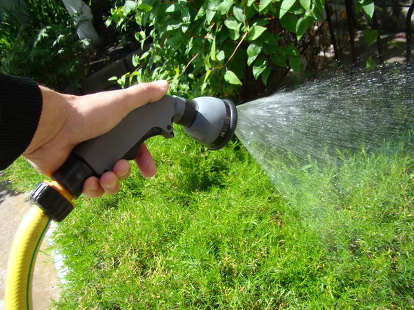 Wodne Urządzenia Natryskowe Podlewania Grządek Łóżka Ogród Trawnik — Zdjęcie stockowe