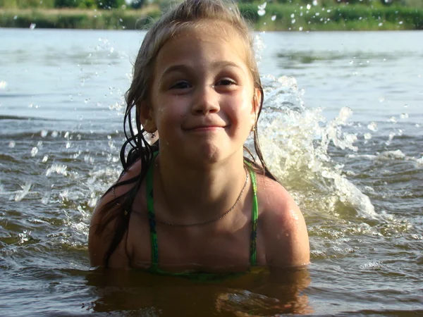 Child Bathing River Splash Learn Swim — Stock Photo, Image