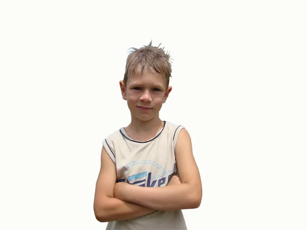 Young Boy Poses Camera — Stock Photo, Image