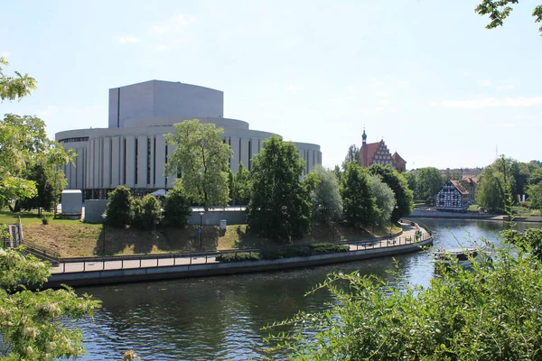 Vista Bydgoszcz Cidade Margens Diferentes Rio Byrda — Fotografia de Stock