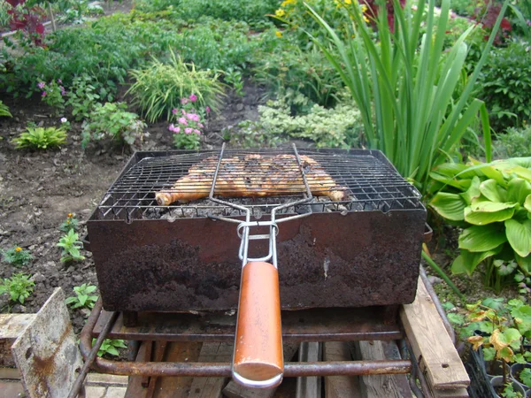 Cocinar Parrilla Pollo Cocina Parrilla Una Rejilla Metal —  Fotos de Stock