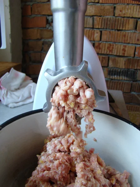 Preparação Carne Picada Usando Moedor Carne Casa — Fotografia de Stock