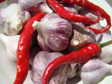 sarımsak ve biber acı yerde, gıda.