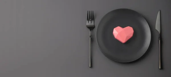 Kreatin Renkli Siyah Masa Ayarı Koyu Arkaplanda Pembe Kalpler Olan — Stok fotoğraf