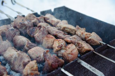 Barbekü üzerinde sulu kavrulmuş kebap