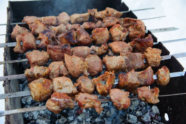 Kebabs grillés juteux sur le barbecue — Photo