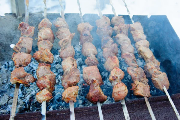 Juicy roasted kebabs on the BBQ — Stock Photo, Image