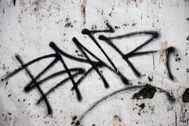 Yıpranmış Beyaz Beton Duvar Dokusu Üzerine Siyah Graffiti Çizgileri