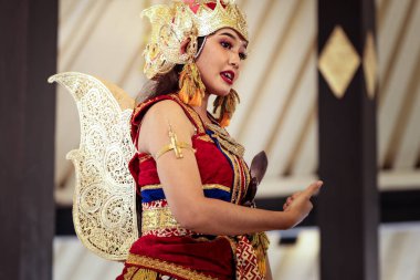 Wayang Wong Cava Sarayı Dans Tiyatrosu Mahabharata Masalı 'ndan Dewi Suprabawati, Yogyakarta, Endonezya, 7 Ekim 2023