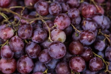 Taze Organik Üzümlerin Macro 'su, Sağlıklı Beslenme ve Sağlıklı Diyet İçin Besleyici Meyve, Doğal Gıda ve Beslenme Konsepti İçin Doğal Çiçek Açan Sulu Üzümlerin Dokusunu Kapatın