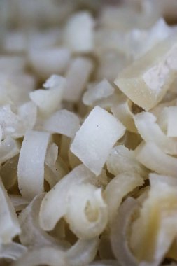 Kikil olarak bilinen taze çiğ et tendonunun uç Macro 'su, Gastronomi Mutfağı için Beyaz Jelatinli sığır proteini ve İç Islak Markette Geleneksel Asya Mutfağı Malzemesi