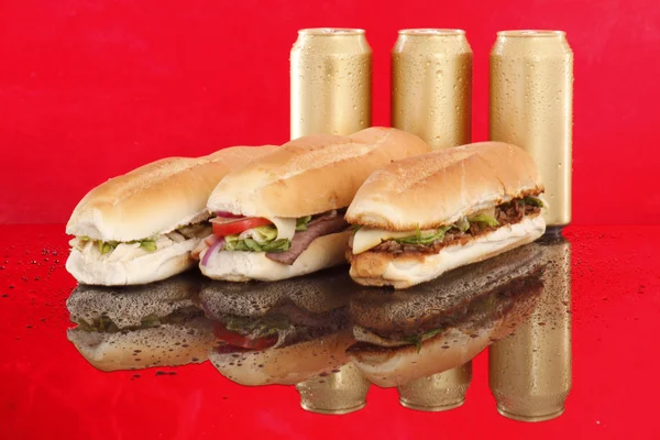 Sandwiches and cans — Stock Photo, Image