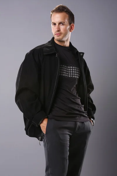 Young man in leather jacket — Stock Photo, Image
