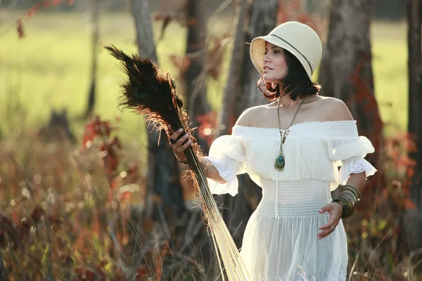 Brunette girl in the woods — Stock Photo, Image