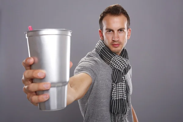 Young man with soda cup — Stock Photo, Image