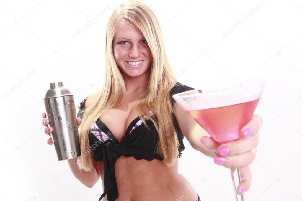 Woman and martini cocktail