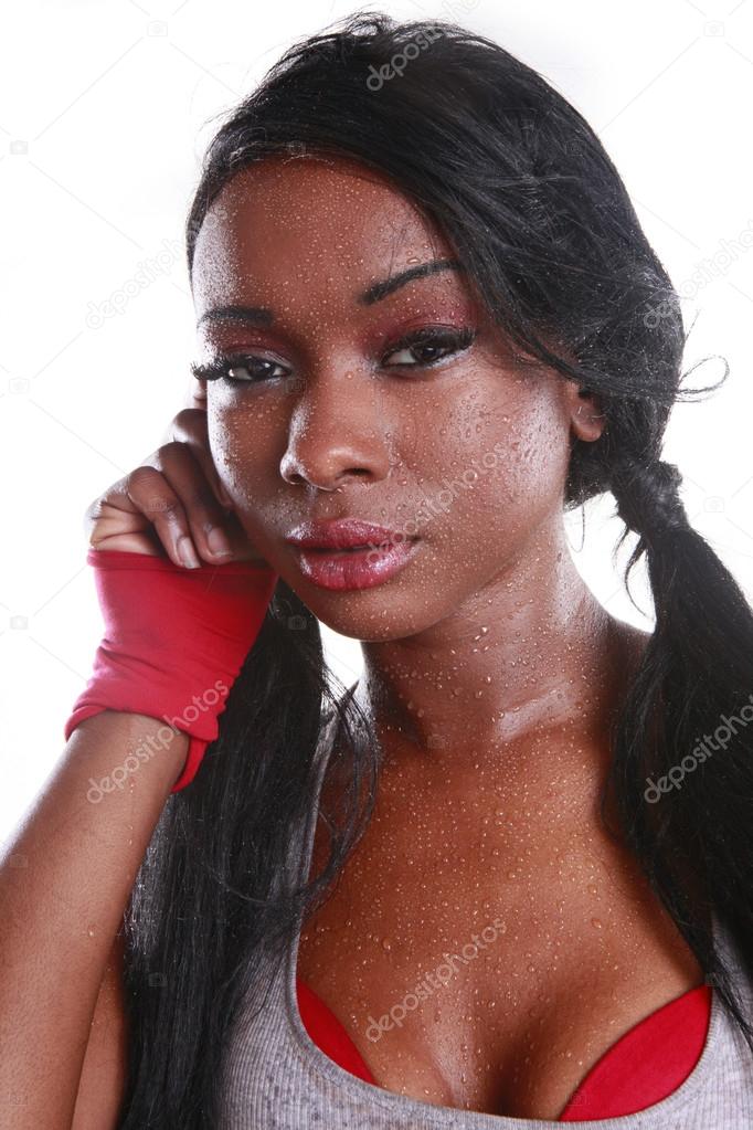Cute African-American wet girl