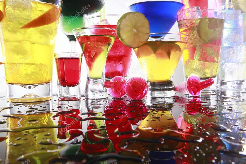 Cocktails on reflective table