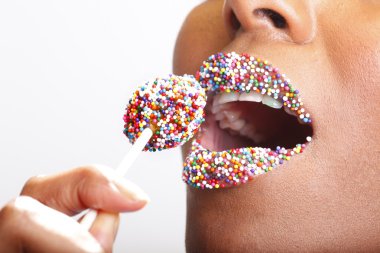 Şeker dudaklar ve lolly-pop
