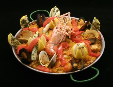 Paella, deniz ürünleri yemek 