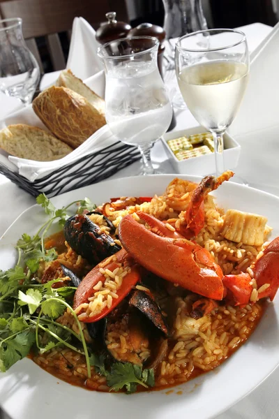 Seafood with rice on table — Stock Photo, Image