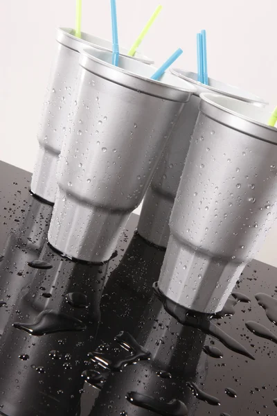 Cold soda in plastic cups — Stock Photo, Image