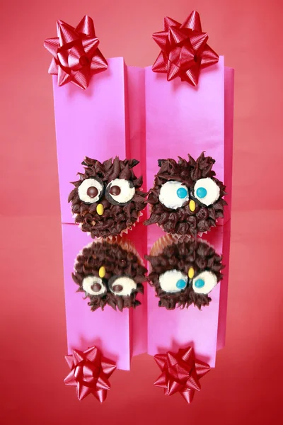Wise owl cupcakes and gift bags — Stock Photo, Image