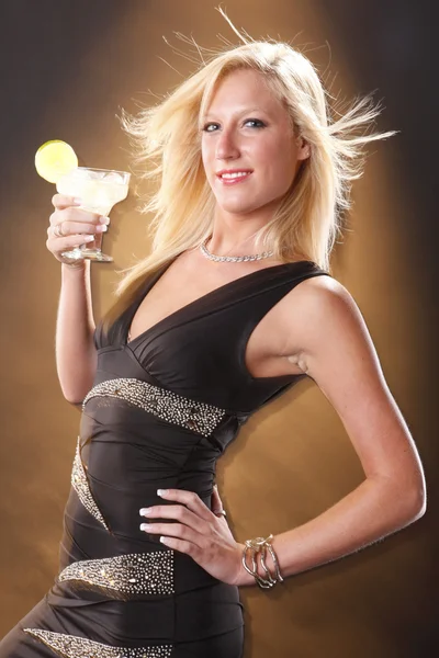 Sexy blonde girl with cocktail — Stock Photo, Image