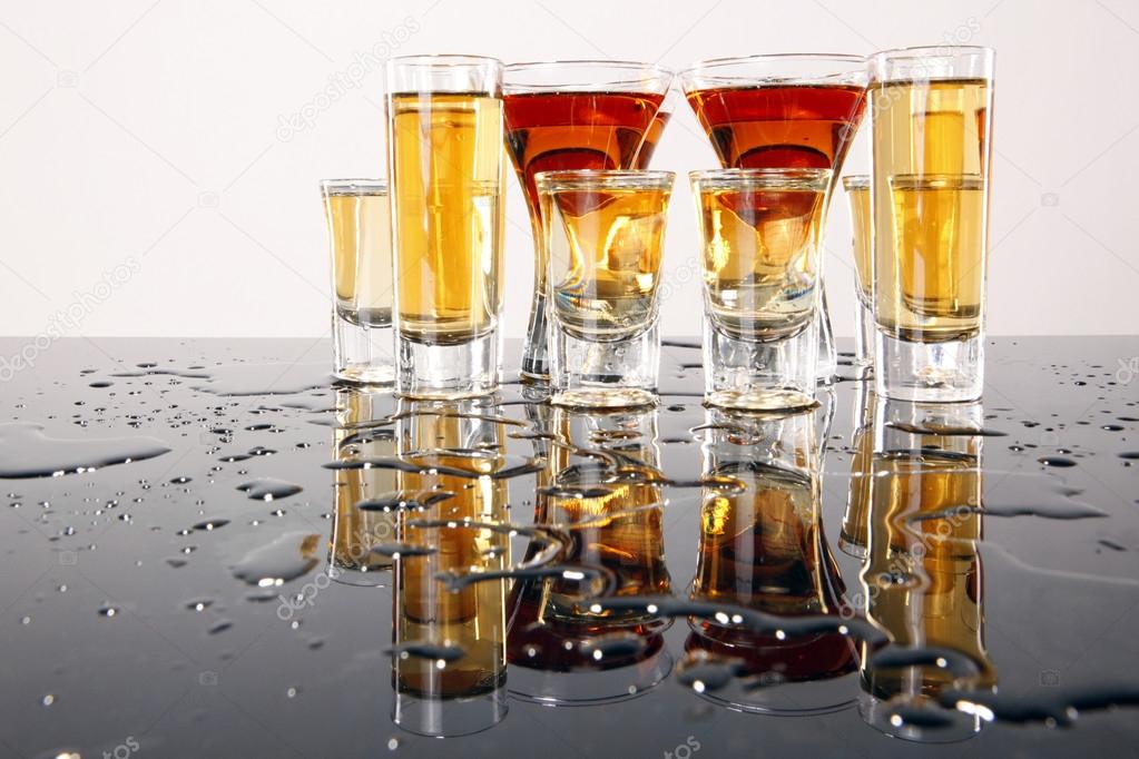 Shooters with whiskey, tequila and rum