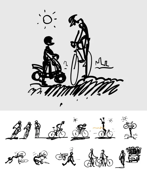 Svartvit illustration med cyklist — Stock vektor