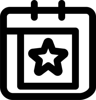 Yıldız simgesine sahip takvim, beyaz arkaplanda izole edilmiş vektör illüstrasyonu 