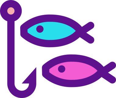 Balık avı simgesi, vektör çizimi beyaz arkaplanda izole edildi 