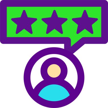 Konuşma baloncuğu simgesindeki yıldızlar, beyaz arkaplanda izole edilmiş vektör çizimi 