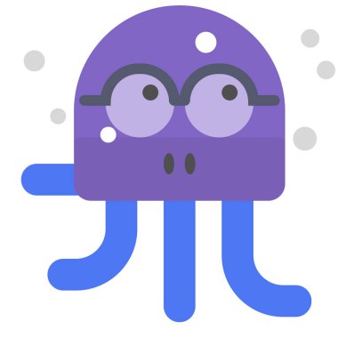 octopus in glasses character icon, vector illustration isolated on white background 