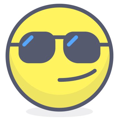 Güneş gözlüğü simgesi içindeki emoji, beyaz arkaplanda izole edilmiş vektör illüstrasyonu 