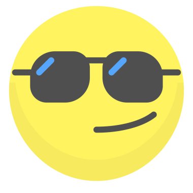 Güneş gözlüğü simgesi içindeki emoji, beyaz arkaplanda izole edilmiş vektör illüstrasyonu 