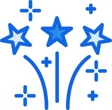 Havai fişek vektör ikonu. biçim düz sembol, parlak mavi renk, yuvarlak açılar, beyaz arkaplan.