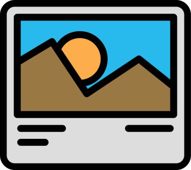 Güneş ve dağ ikonu, vektör illüstrasyonu