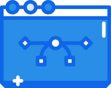Teknoloji vektör simgesi. biçim iki renkli düz sembol, mavi ve beyaz renkler, yuvarlak açılar, siyah arkaplan