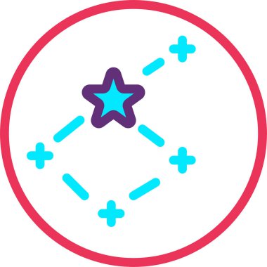 Yıldız sembolü simgesi. biçim iki renkli düz sembol, pembe ve beyaz renkler, yuvarlak açılar, mavi arkaplan