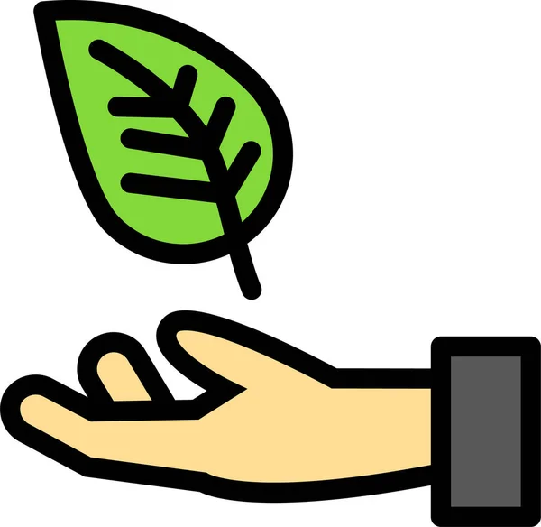 Handen Håller Gröna Löv Ekologi Koncept — Stock vektor