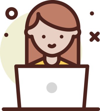 Dizüstü bilgisayarı olan kadın, vektör illüstrasyonu