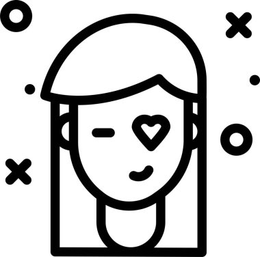 Kulaklık, kalp, gülümseme, yukarı bakma, vektör çizimi olan kadın.