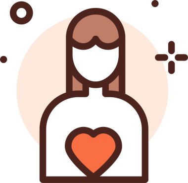 Kalp ikonu olan kadın. Web için kadın pictogram vektör simgelerinin düz çizimi