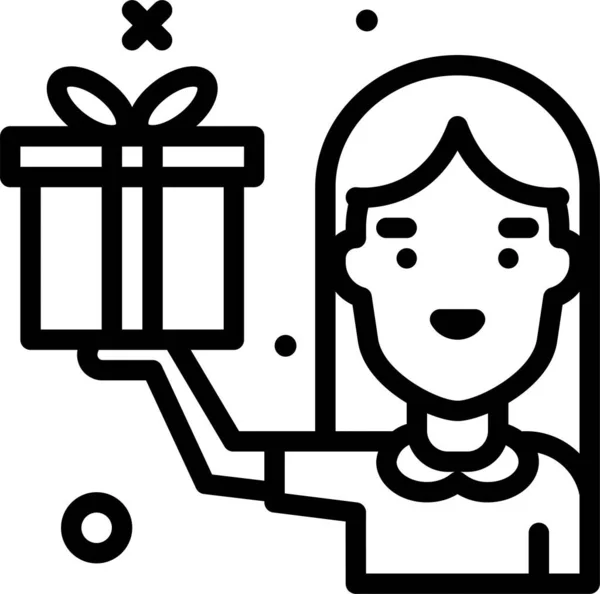 Mujer Con Caja Regalo Ilustración Simple — Vector de stock