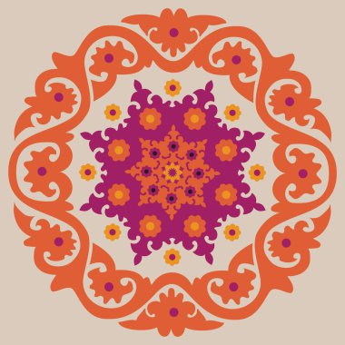 Parlak dairesel süs madalyonu turuncu, Burgundy, açık beyaz.