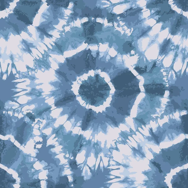 Blue Tie Dye traditionelles kreisförmiges Wiederholungsmuster — Stockvektor