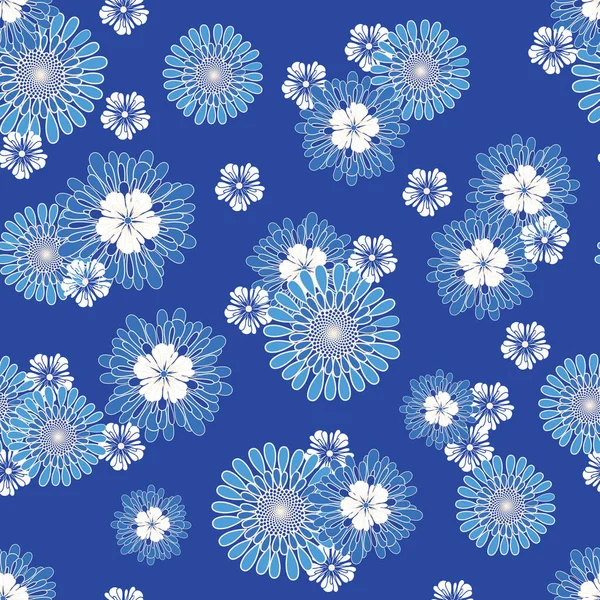 Blue and White Allover Daisy non directional Repeat Pattern — Stock Vector